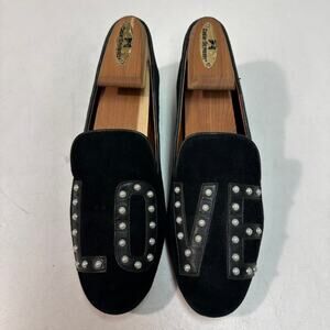 EXCELLENT Rebecca Minkoff Black Velvet Studded LOVE Slipper Loafer Women's 7